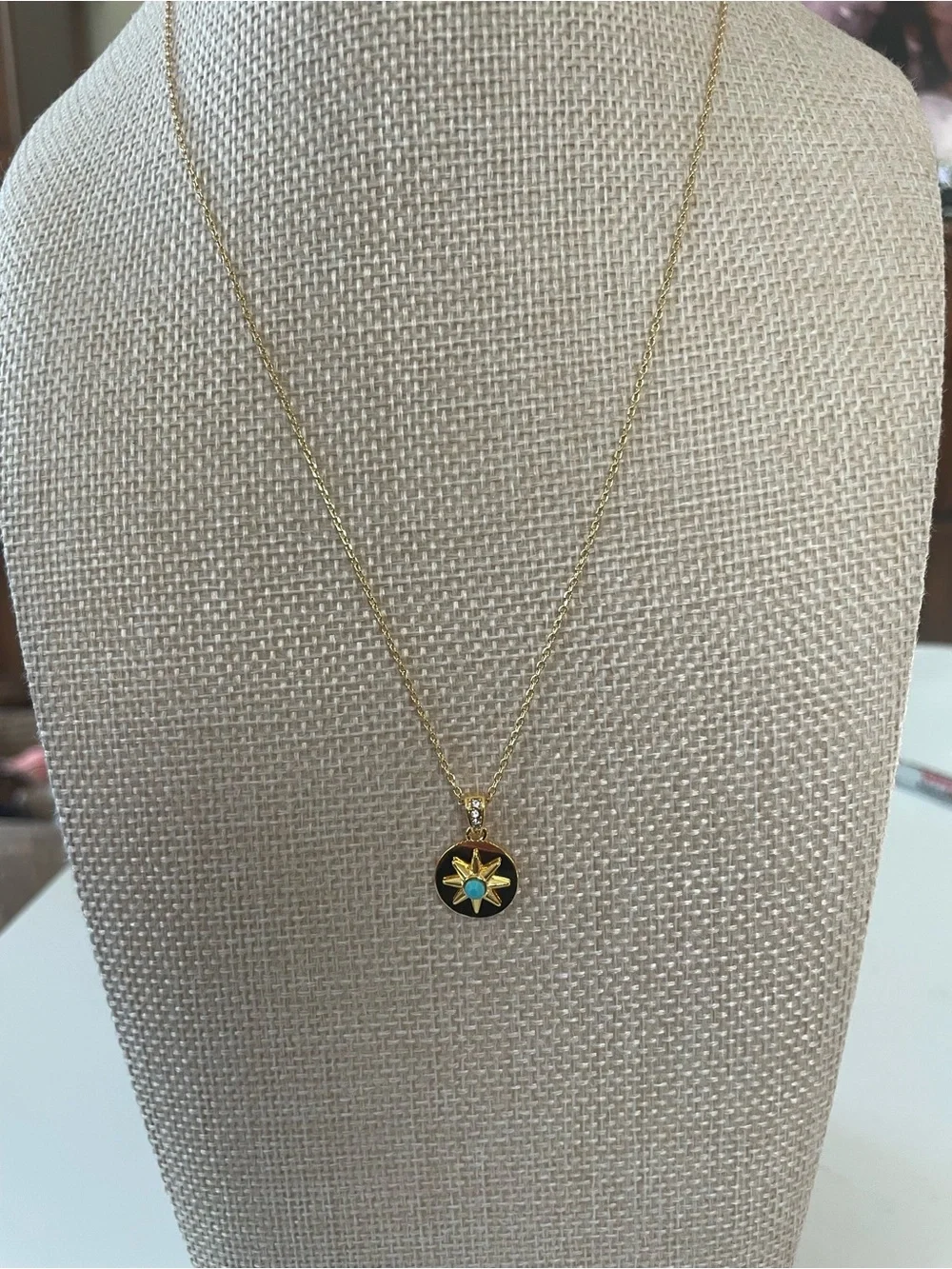 kate spade Gold Sunburst Pendant Necklace with Turquoise Center